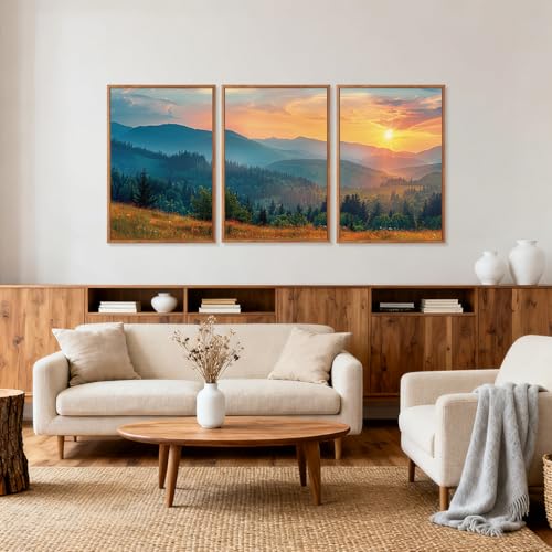 3 Pcs Mountain Sunset Framed Canvas Wall Art 24x36 Inch