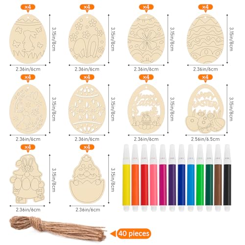 40PCS Easter Wooden Crafts Wood Ornaments Kits