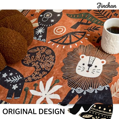 5x7 Cute Area Rug Kids Washable Fun Rug Terracotta Boho Jungle Mat (35 Sq Ft)