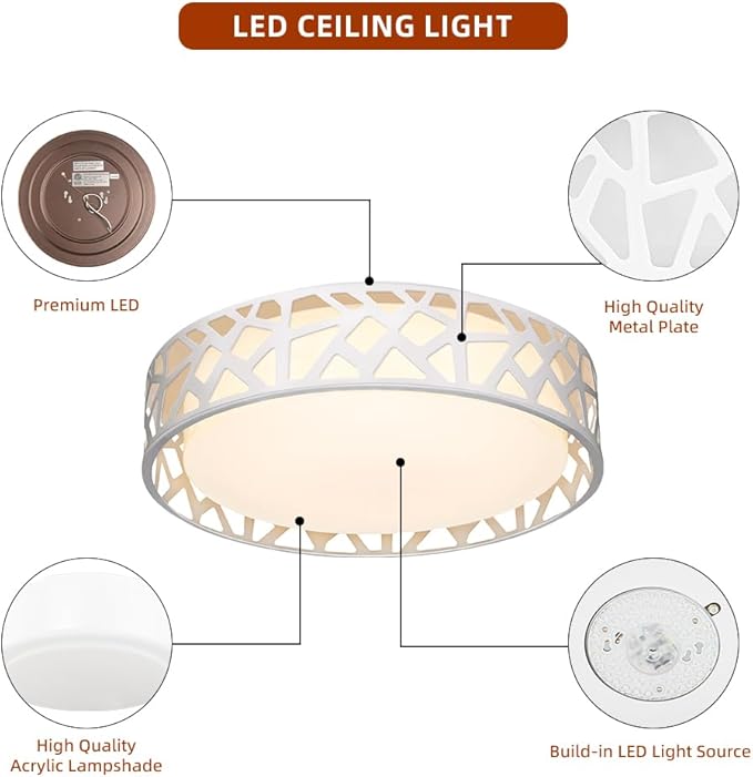 LED Flush Mount Ceiling Light, 14 Inch Dimmable Round Lighting Fixture