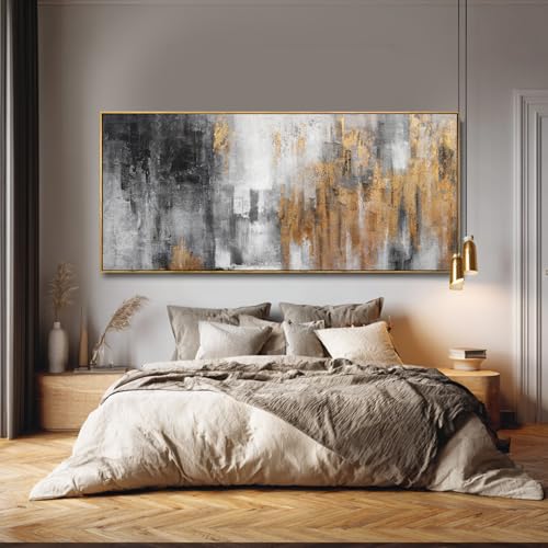 Grey and Gold Wall Decor Abstract Art Prints Textured Wall Art 32"x70" Posters for Office Kitchen Artwork Bedroom Pictures