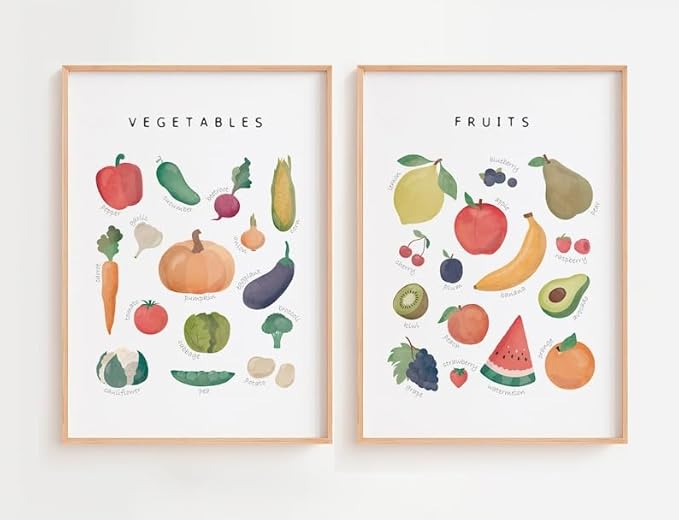 OZCONO Vegetables and Fruits Educational Posters, Harvest Chart Kids, Classroom Decor, Rainbow Nursery Wall Art, Homeschool Education Guide (Unframed) (20x30)