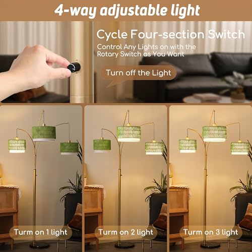 80'' Brushed Gold Rattan Arc Floor Lamp for Living Room (3 Count)
