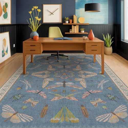 6x8 Blue Floral Area Rug for Living Room (48 Sq Ft)