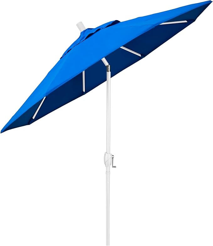 California Umbrella 7.5' Round Aluminum Market Umbrella, Crank Lift, Push Button Tilt, White Pole, Royal Blue Olefin