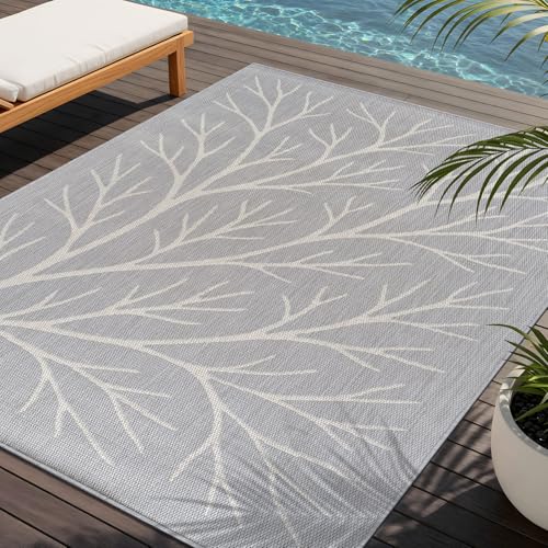 Washable Indoor Outdoor Rug 5x7 Modern Area Rugs Branch Pattern Non Shedding Waterproof Easy Clean Patio Deck Porch Living Room Bedroom Garden RV (35 Sq Ft)