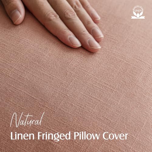 Decorative Linen Fringe Throw Pillow Covers 20×20 Coral Pink (2 Count)