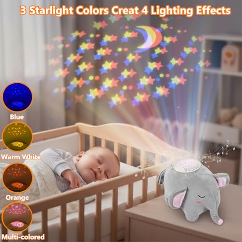 Baby Elephant Soother Toy with Starry Night Light Projector