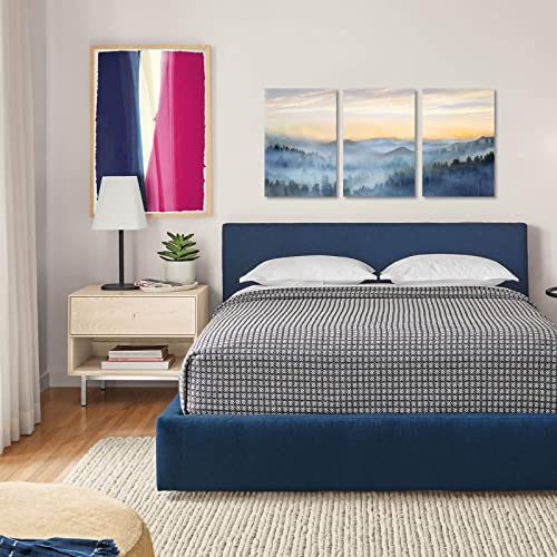Wall Decor for Bedroom 3 Panel Sunrise Misty Forest Print Picture Paintings Wall Art for Living Room Bathroom Framed Canvas Artwork Modern Room Wall Decorations Size 16x24 x 3 Piece Ready to Hang (3 Count)