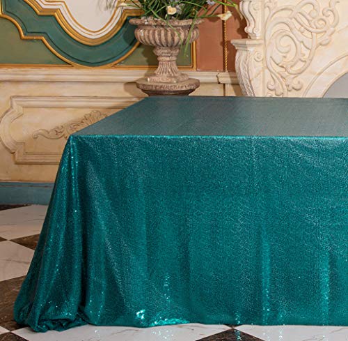 Sequin Tablecloth 60x102 Inch Teal for Wedding Party