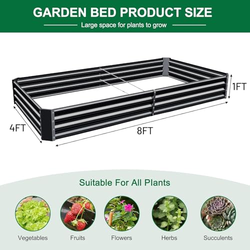 3 Pack 8×4×1ft Galvanized Metal Raised Garden Bed (3 Count)
