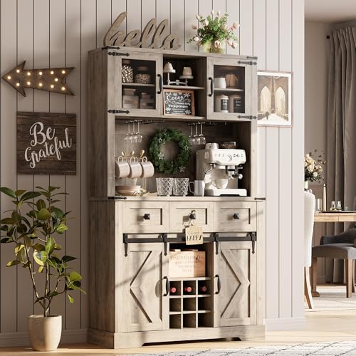 72 in Farmhouse Bar Cabinet with Sliding Barn Door