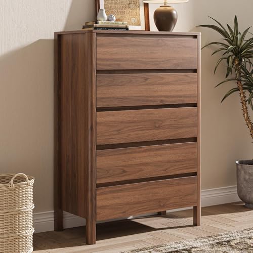 Walnut 5 Drawer Dresser for Bedroom