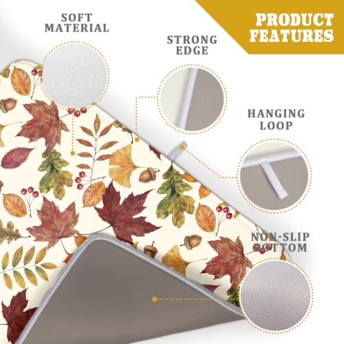 Fall Dish Drying Mat for Kitchen Counter Watercolor Autumn Leaves Festival Super Absorbent Reversible Microfiber Kitchen Countertop Protector Dishes Pad Large 18x24 inch
