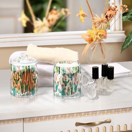 2 Pack Qtip Holder Organizer Dispenser Cactus on White Background Bathroom Storage Canister Cotton Ball Holder Container for Cotton Pads (2 Count)