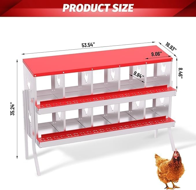 Chicken Nest Box, 10-Compartment Egg-Laying Box, Metal Hen House, Convenient for Collecting Eggs - Ventilated Poultry House Equipment - Suitable for Hens, Ducks Red,with Stand