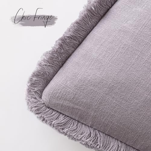 Decorative Linen Fringe Throw Pillow Covers 22×22 Light Purple (2 Count)