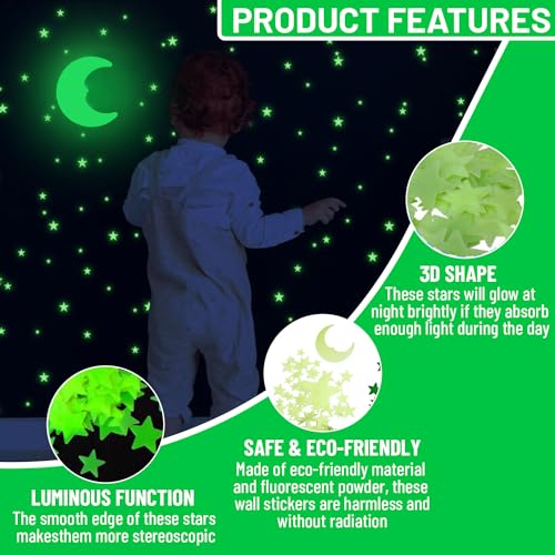 100 PK Green Glow in The Dark Stars for Ceiling Easter Basket Stuffers for Kids (100 Count)
