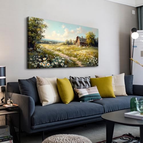 Canvas Wall Art For Living Room Farmhouse Wall Decor For Bedroom Office Wall Decoration Vintage Country Field Landscape Painting Framed Prints Pictures Artwork Room Home Decor 20"x40"