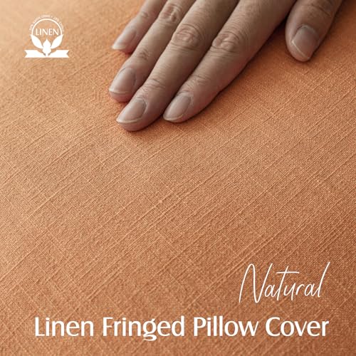 Decorative Linen Fringe Throw Pillow Covers 20×20 Dusty Orange (2 Count)
