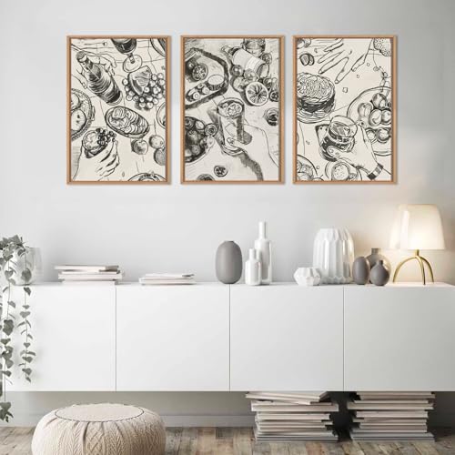 Large Retro Sketch Cheers Framed Canvas Wall Art