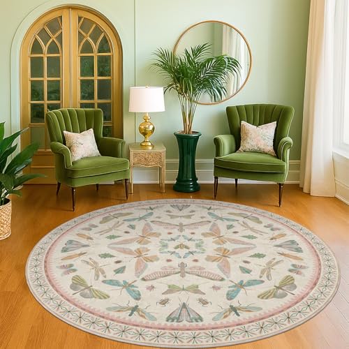 Pink Cute Butterfly 6ft Round Soft Rugs for Girls Bedroom Beside Bed (36 Sq Ft)