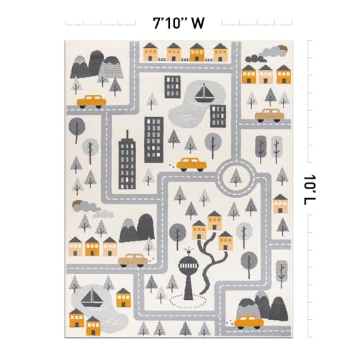 Kids Play Road Cityscape Playroom Area Rug Cream 8' x 10'