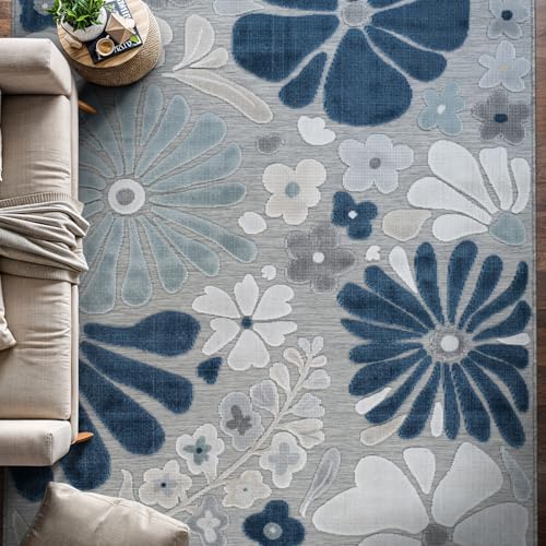Outdoor Rug 6x9 Modern Floral Tropical Area Rugs for Outdoor and Indoor Patio Easy to Clean Non Shedding Living Room Porch Garden Washable Outside Carpet (58.5 Sq Ft)