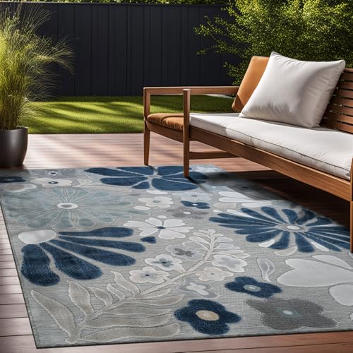 Outdoor Rug 6x9 Modern Floral Tropical Area Rugs for Outdoor and Indoor Patio Easy to Clean Non Shedding Living Room Porch Garden Washable Outside Carpet (58.5 Sq Ft)
