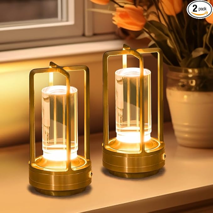Rechargeable Table Lamp Cordless, 3 Color | Crystal | Stepless Dimming