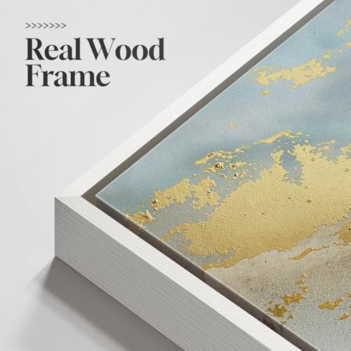 Large Framed Blue Gold Abstract Wall Art