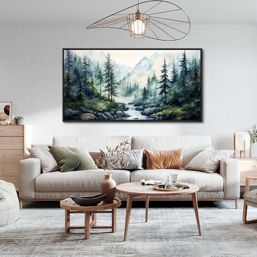 Black Framed Canvas Wall Art For Living Room Large Wall Decor For Office Bedroom Decoration Misty Forest Picture Tree landscape Paintings Artwork Wall Mural Aesthetic Home Decor 30x60 In