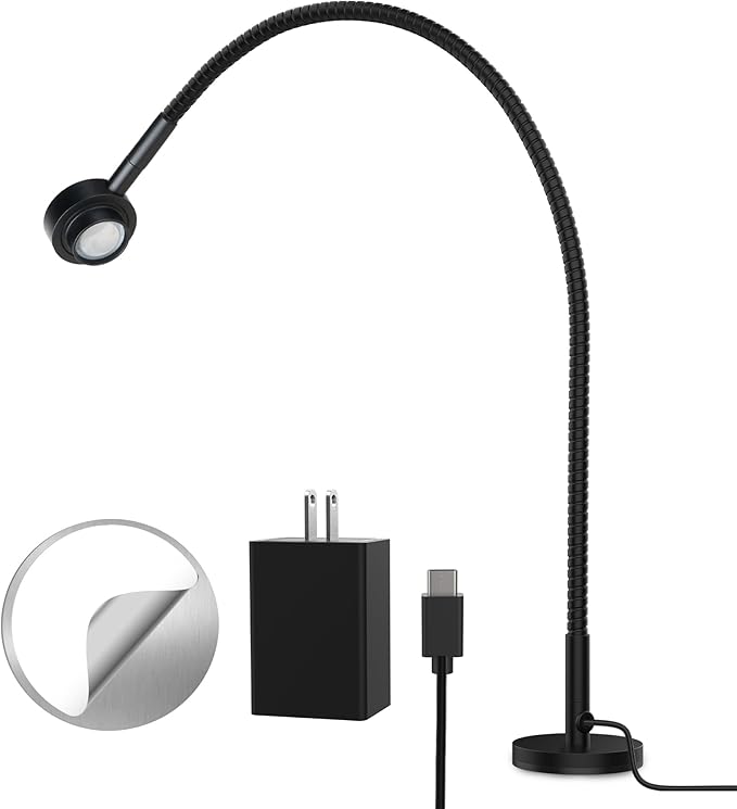 Flexible Reading Light, Book Light, Desk Lamp, Magnetic Base, 3 Color Dimmable