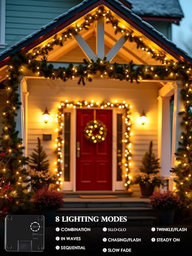 Solar Christmas Lights Outdoor 4 Pack 132FT 400LED String Lights Warm White (4 Count)