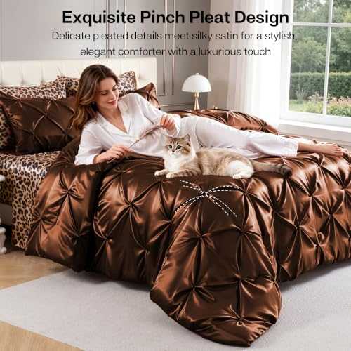 Satin Queen Comforter Set Brown