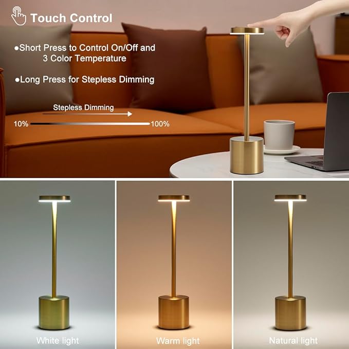 2 Pack LED Cordless Table Lamp, Portable 5000mAh Rechargeable Bedside Lamp