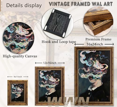 Vintage Gold Framed Gothic Wall Art Maximalist Witchy Feminine Eyes Painting Canvas Prints Dark Academia Poster Surreal Trippy Picture Artwork for Bedroom Living Room Witchcraft Home Decor
