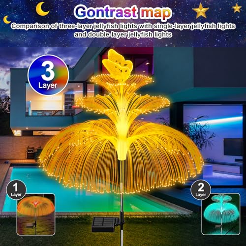 Solar Garden Lights 3 Pack New Upgraded Solar Lights Outdoor Waterproof 3 Layers 7 Color Changing Jellyfish Butterfly Decorations for Garden Yard Gifts for Women (3 Count)