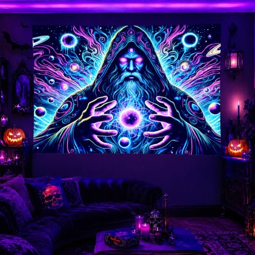Blacklight Tapestry Wizard Space Bedroom Decor 78 x 59 Inch