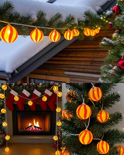 Christmas Lights Battery Operated 10Ft Red and White Christmas Ball Ornament Light 20 LED Candy Globe String Lights with 8 Modes & Timer for Outside Indoor Bedroom Patio Office Home Xmas Tree (20 Count)