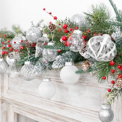 34PCS Silver White Christmas Ball Ornaments Set for Tree Decor (34 Count)