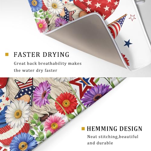 4th of July Dish Drying Mat for Kitchen Counter Cute Patriotic Super Absorbent Reversible Microfiber Kitchen Countertop Protector Dishes Pad Large 18x24 inch