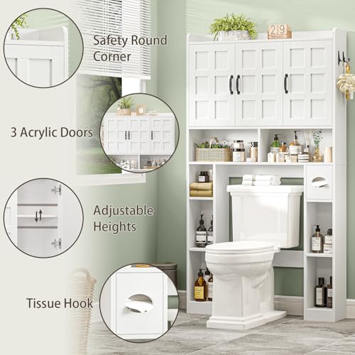 Farmhouse Over The Toilet Storage Cabinet with 3 Barn Doors