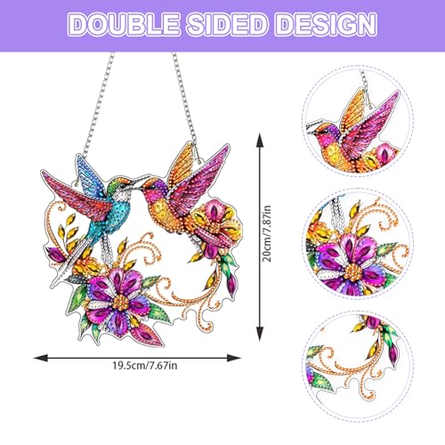 DIY Colorful Hummingbirds Diamond Painting Hanging Ornament