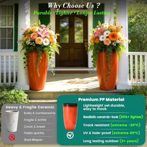 Autodaya 24" Faux Ceramic Large Planters for Outdoor Plants (2 Count)