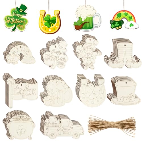 80PCS Wooden St. Patrick's Day Ornaments to Paint Shamrock Cutout Decorations (80 Count)