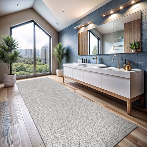Indoor and Outdoor Runner Rug Gray Solid Boho Woven Design Easy (14 Sq Ft)