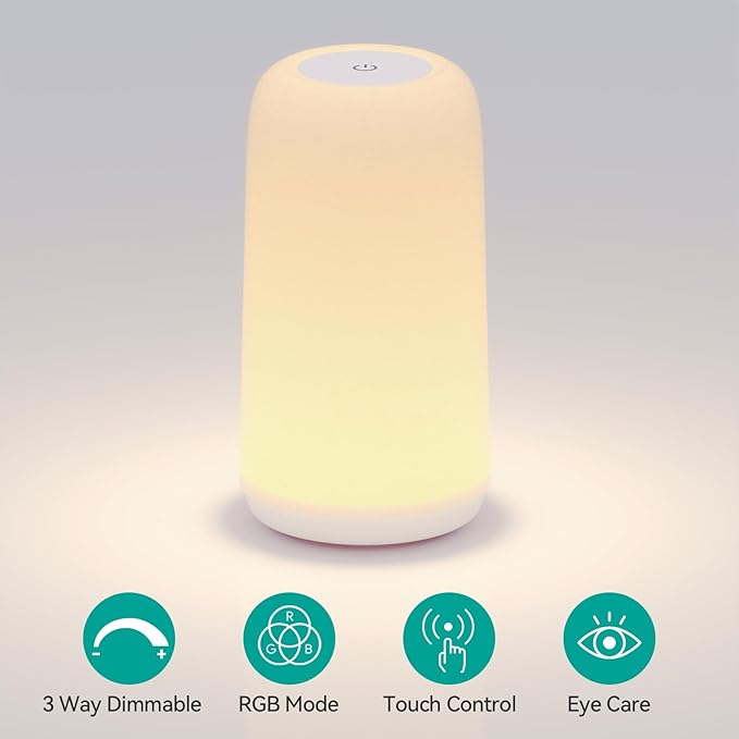 Touch Bedside Table Lamp, 3 Way Dimmable Small Lamp