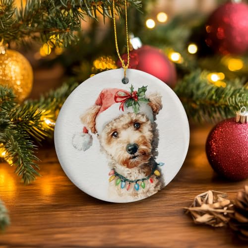 Santa Apricot Poodle Christmas Ceramic Ornament