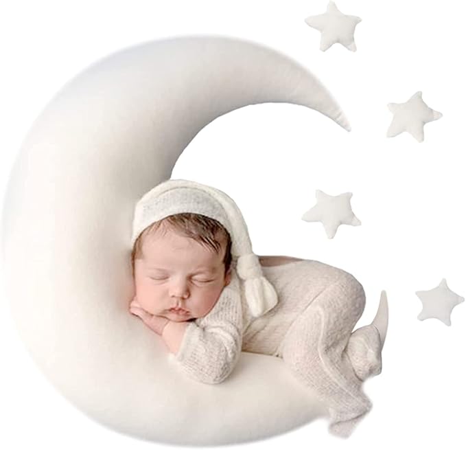 IGMaryBox Baby Moon Star Pillow Newborn Posing Pillow Newborn Photography Posing Pillows Infant Photography Props Set (White)